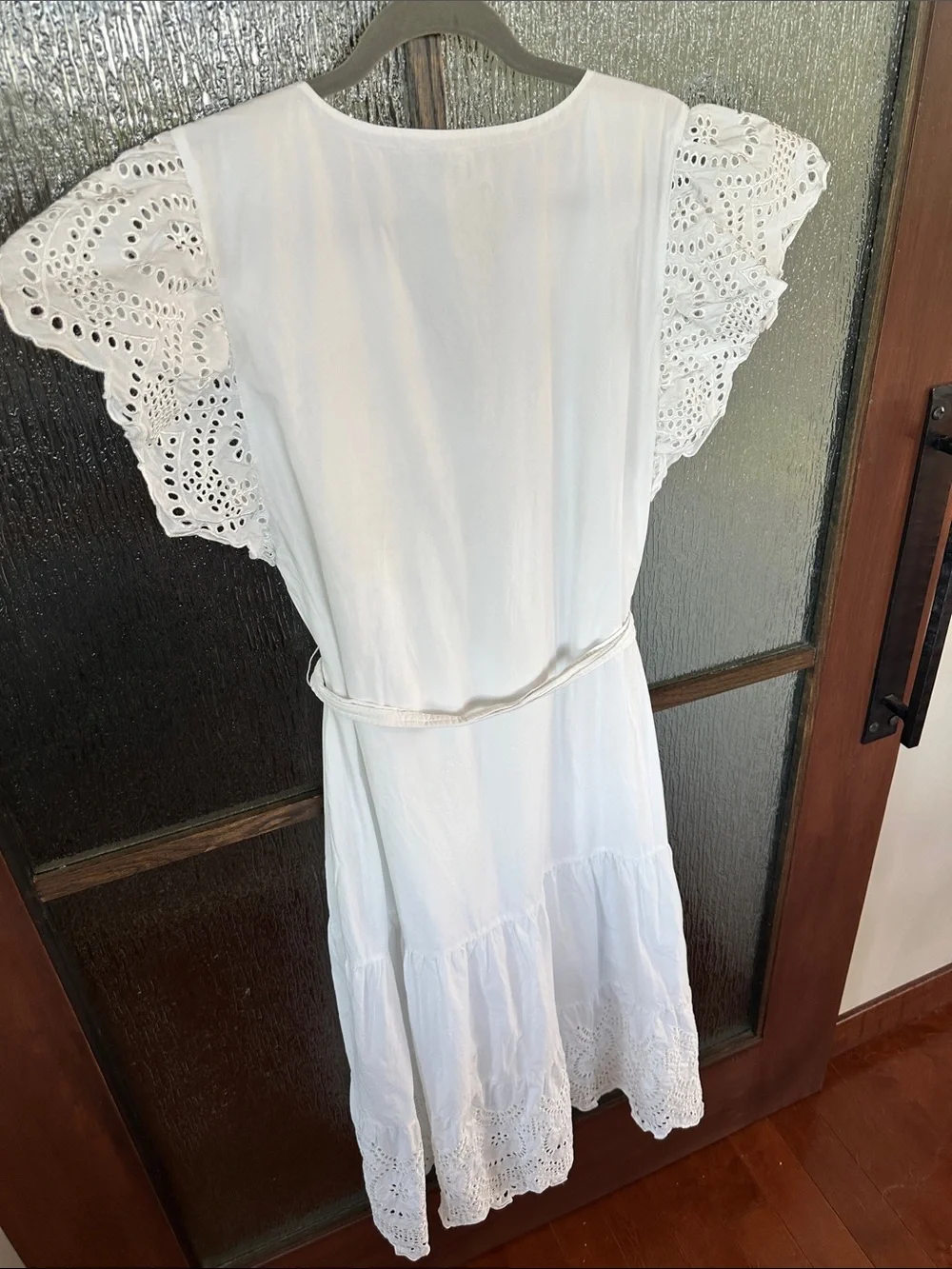 Rails Gia Dress Women's White Eyelet Midi Dress with Tie Waist Sz L